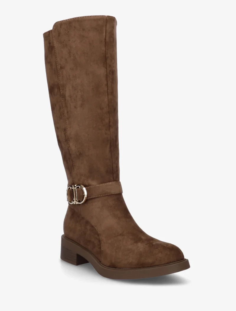 Bottes en suédine à boucle et bouts ronds - Marron
