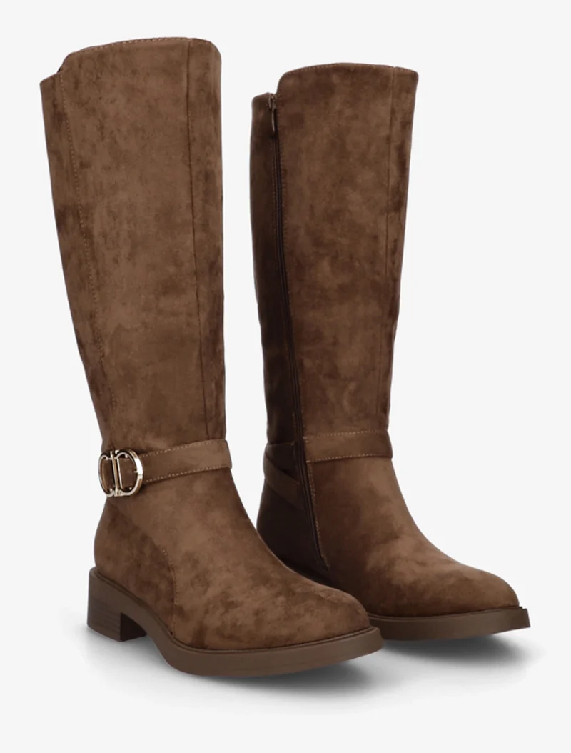 Bottes en suédine à boucle et bouts ronds - Marron