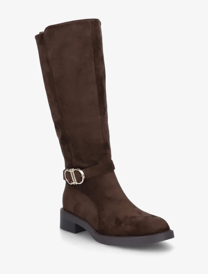 Bottes en suédine à boucle et bouts ronds - Chocolat