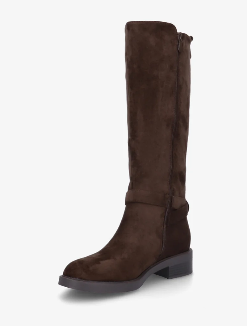 Bottes en suédine à boucle et bouts ronds - Chocolat