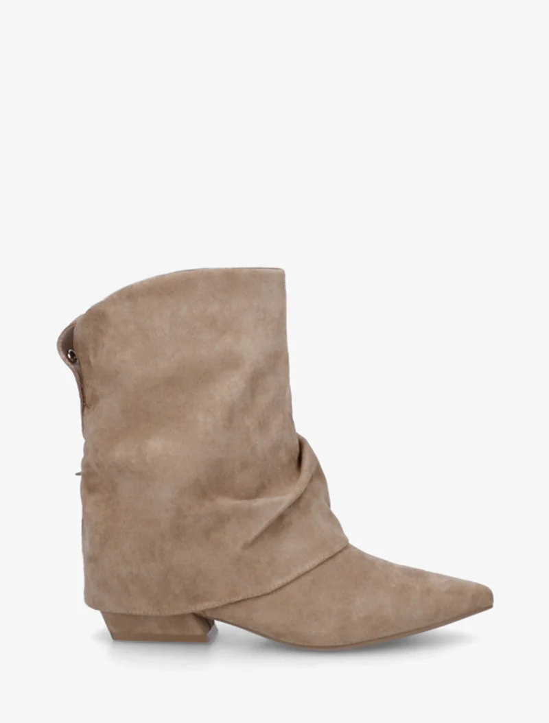 Bottines en suédine effet froncé à bouts pointus - Taupe