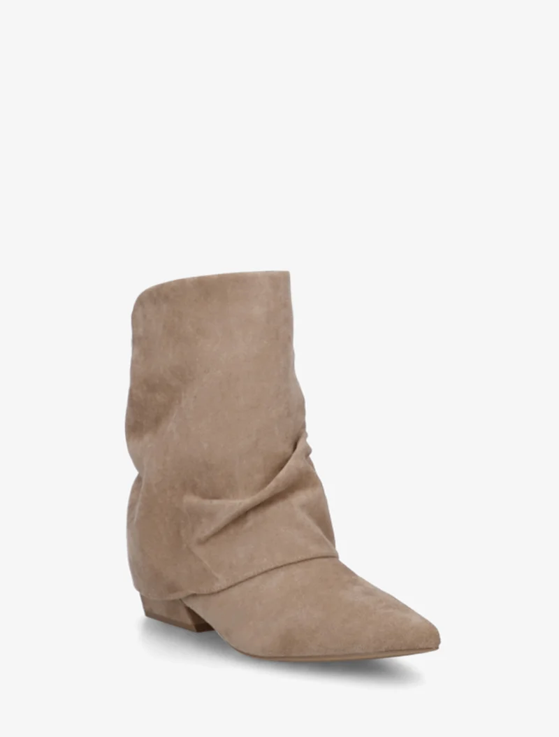 Bottines en suédine effet froncé à bouts pointus - Taupe