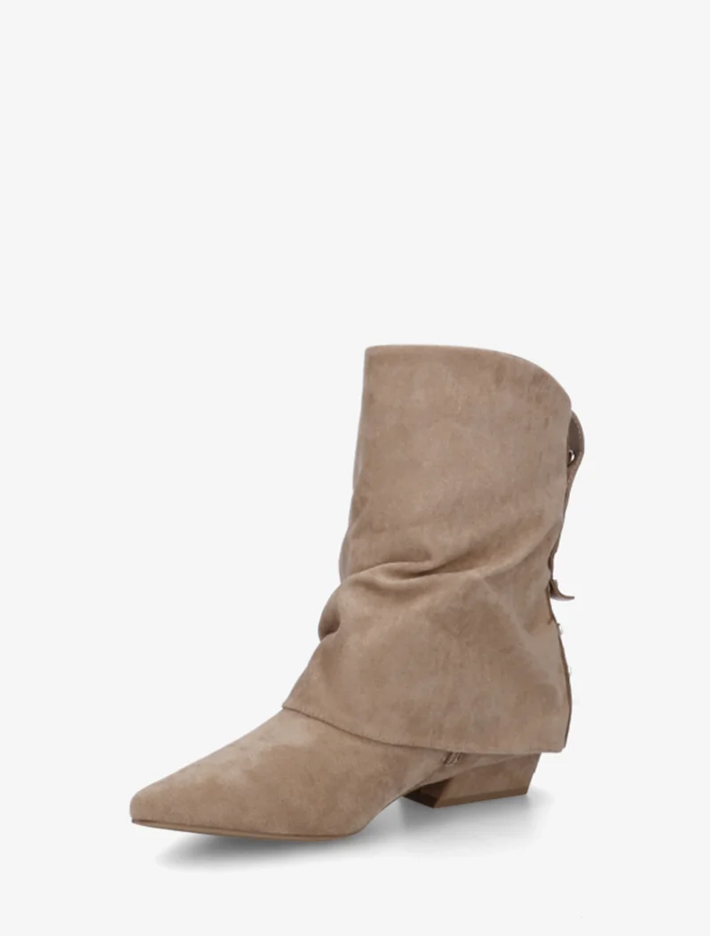 Bottines en suédine effet froncé à bouts pointus - Taupe