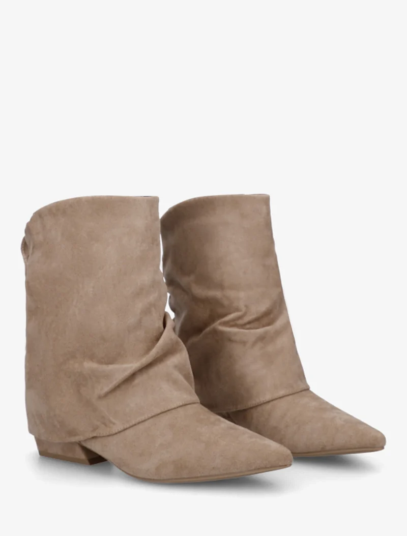 Bottines en suédine effet froncé à bouts pointus - Taupe