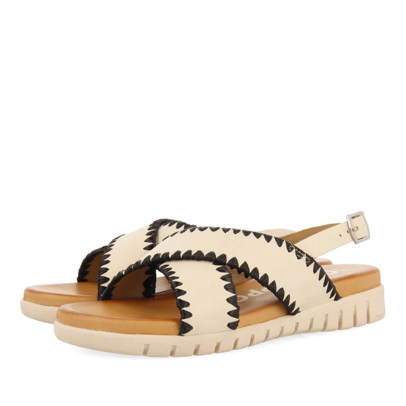 Bohol women's off-white sandals with topstitching