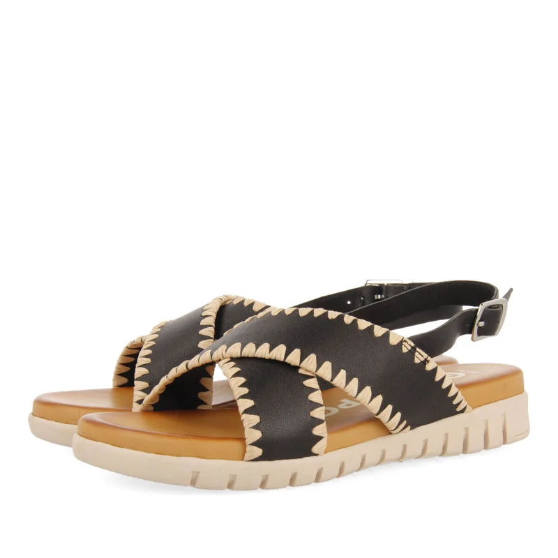 Bohol women's black sandals with topstitching