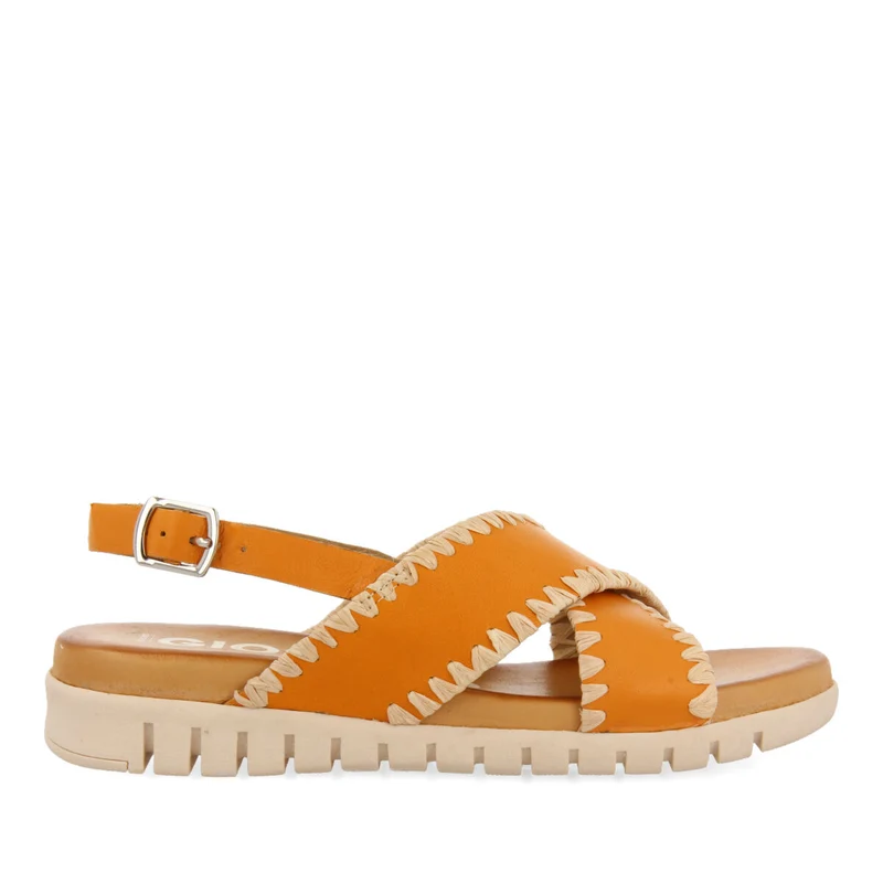 Bohol women's orange sandals with topstitching
