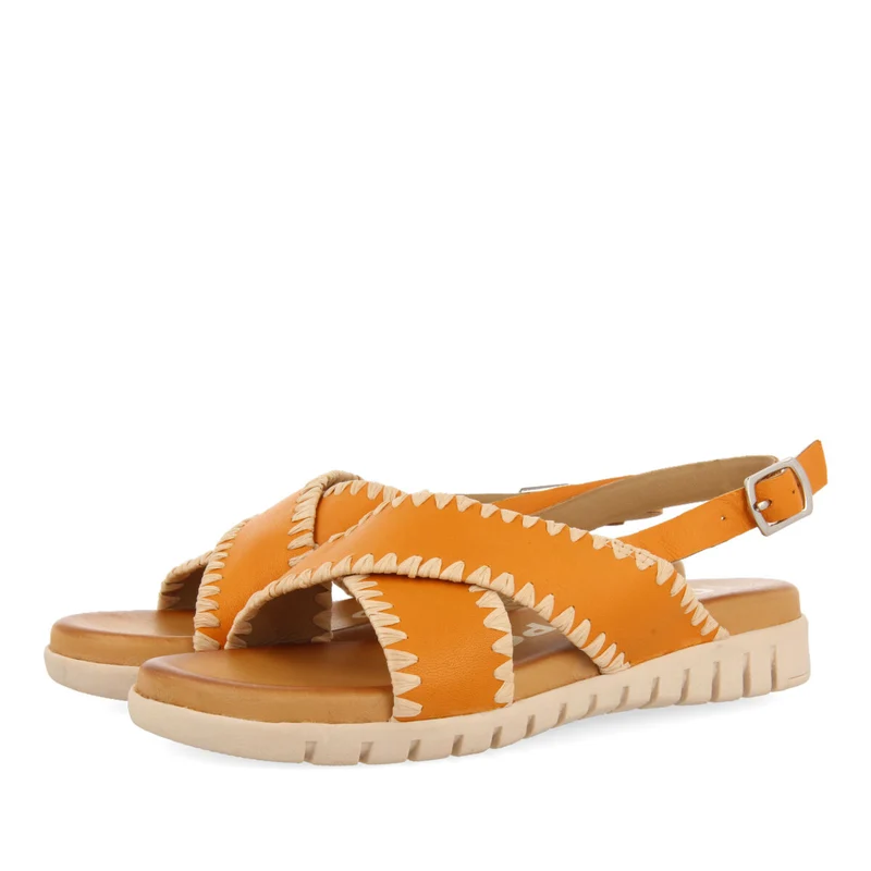 Bohol women's orange sandals with topstitching