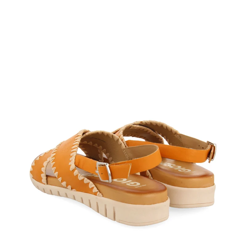 Bohol women's orange sandals with topstitching