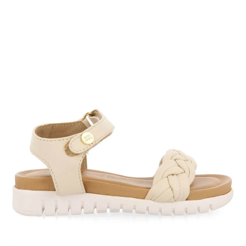 Bruyeres girls off white leather sandals withlaited vamps