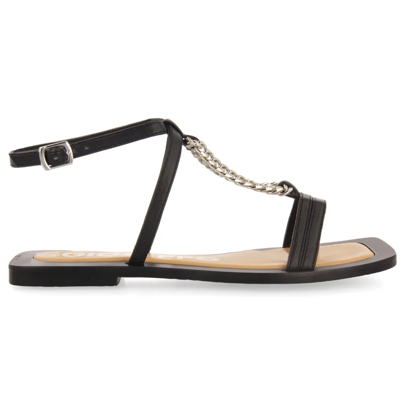 Goyave women's black sandals with straps and a decorative chain