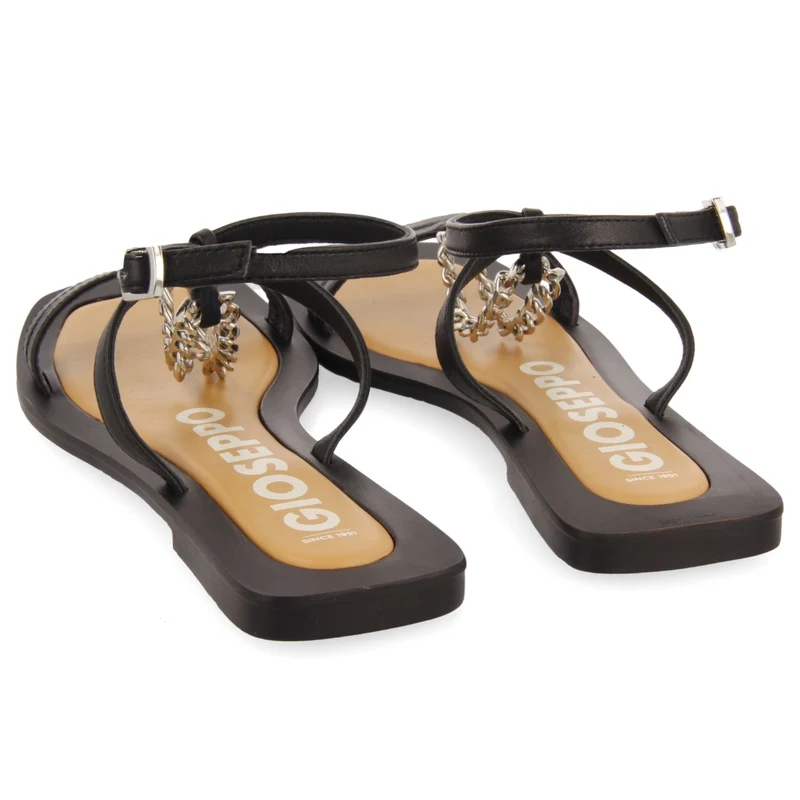 Goyave women's black sandals with straps and a decorative chain