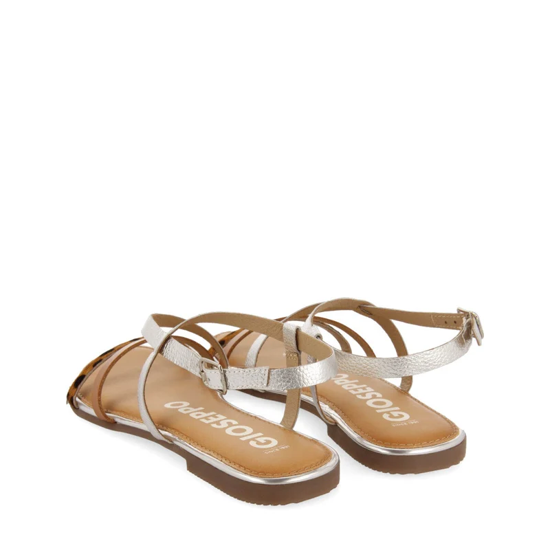 Megara women's sandals with silver straps and leopard print