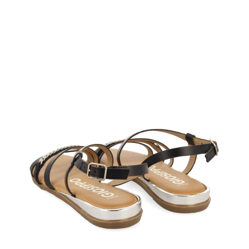 Mazion women's black sandals with straps and decorative chain