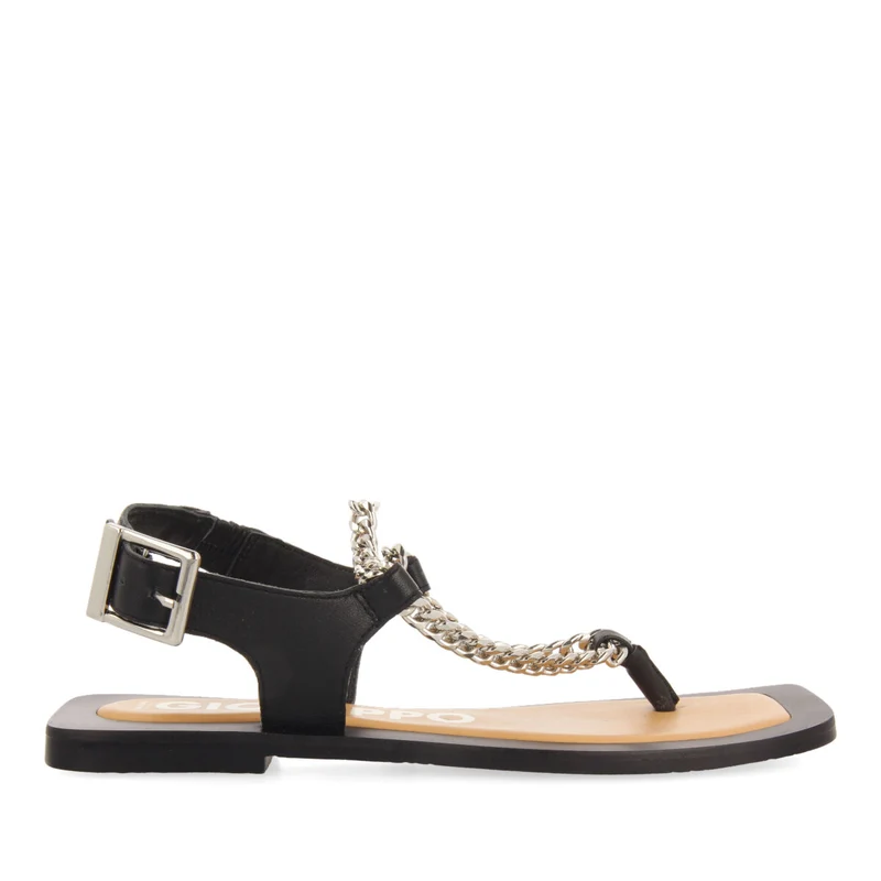 Goyave women's black sandals with decorative chain