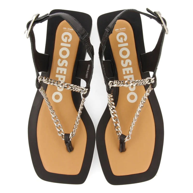 Goyave women's black sandals with decorative chain