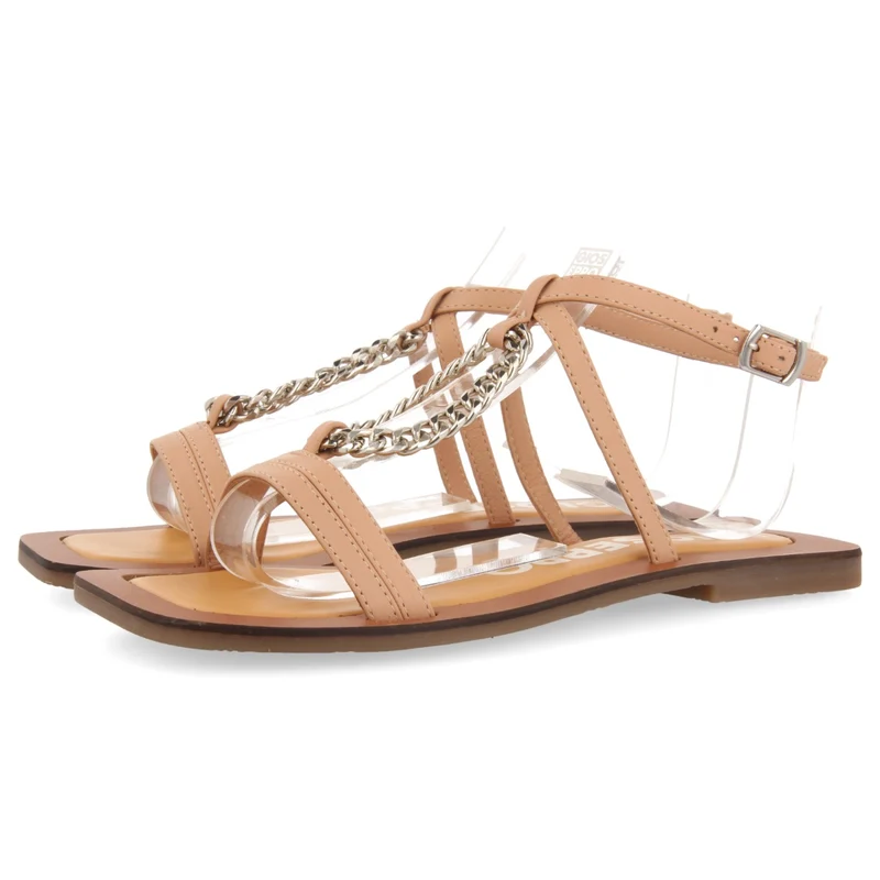 Goyave women's nude sandals with straps and a decorative chain