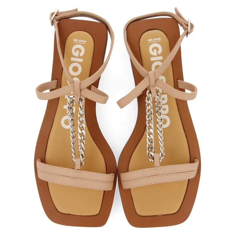 Goyave women's nude sandals with straps and a decorative chain