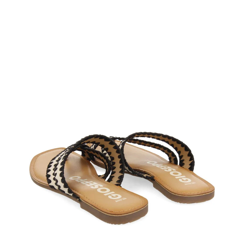 Goias women's off-white leather sandals with decorative raffia stitching