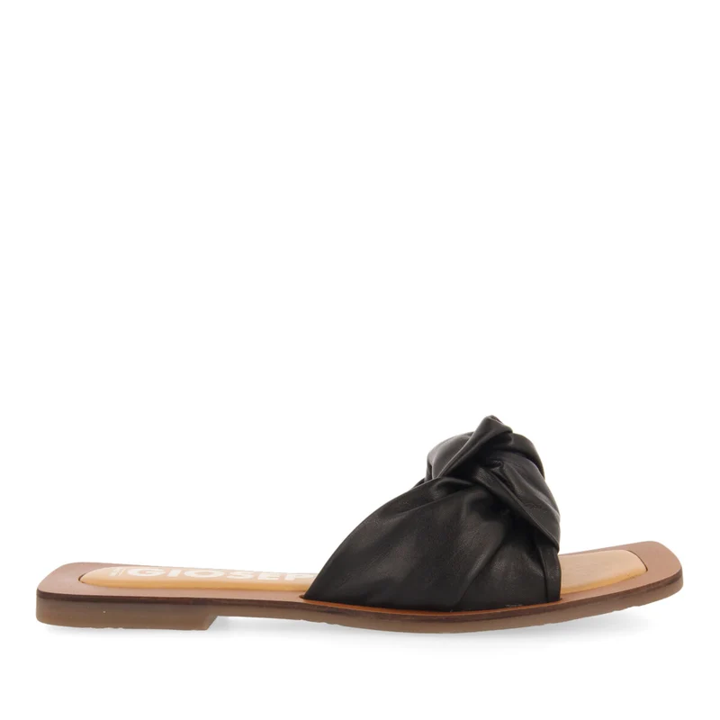 Epone women's black leather sandals with decorative knots