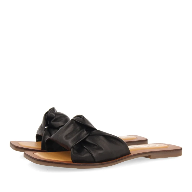 Epone women's black leather sandals with decorative knots
