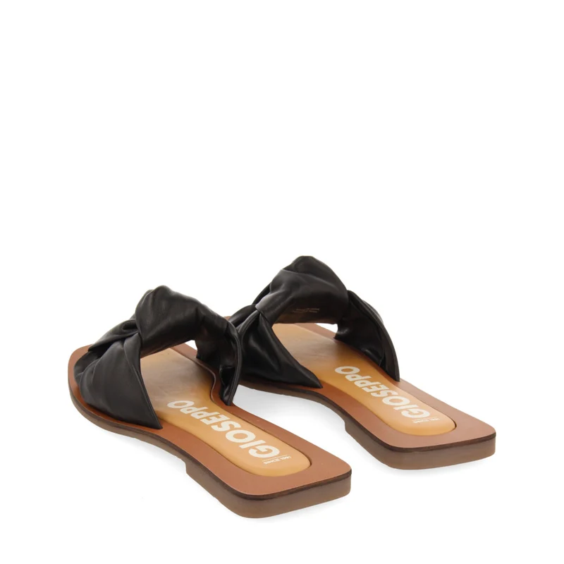 Epone women's black leather sandals with decorative knots
