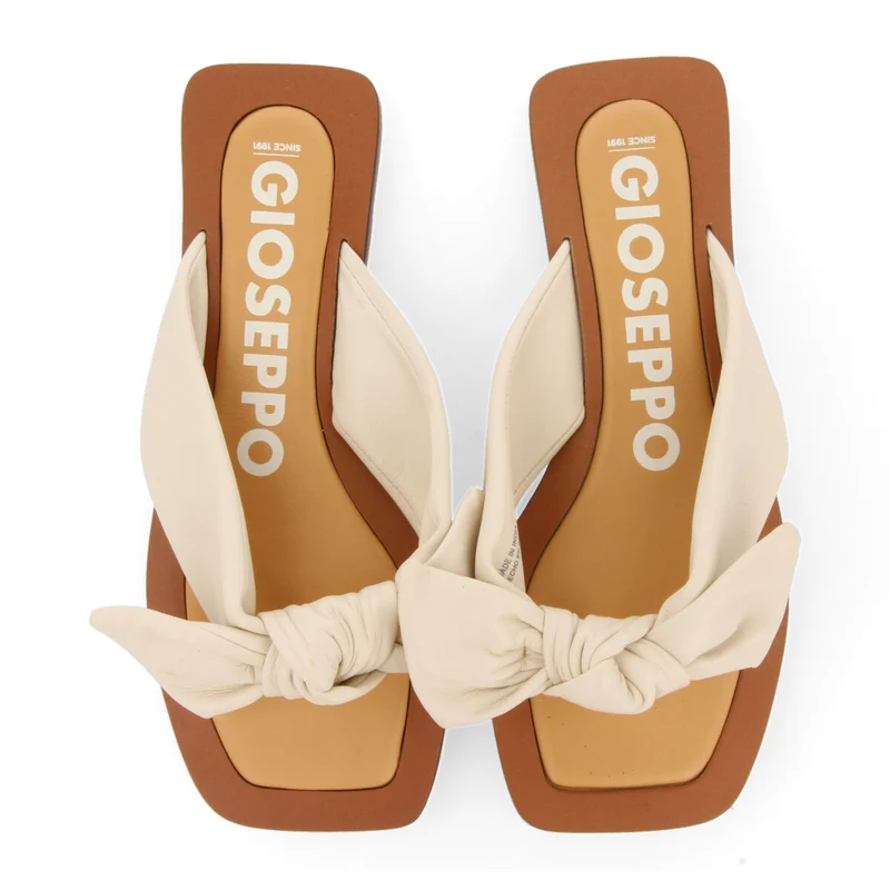 Acucena women's off-white leather sandals with decorative knots