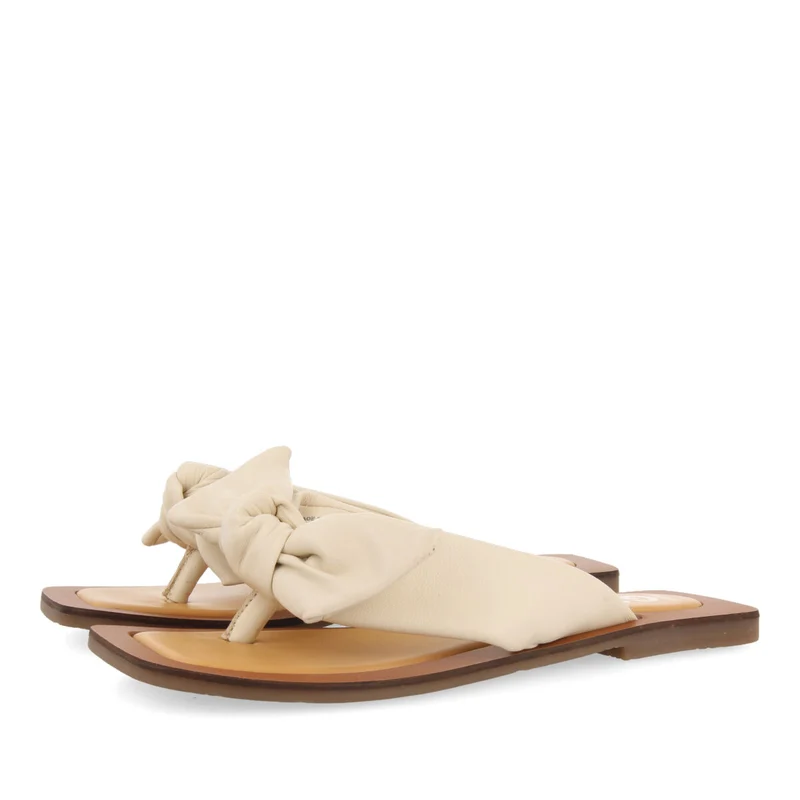 Acucena women's off-white leather sandals with decorative knots
