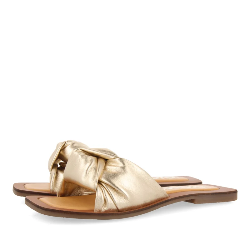 Epone women's gold leather sandals with decorative knots
