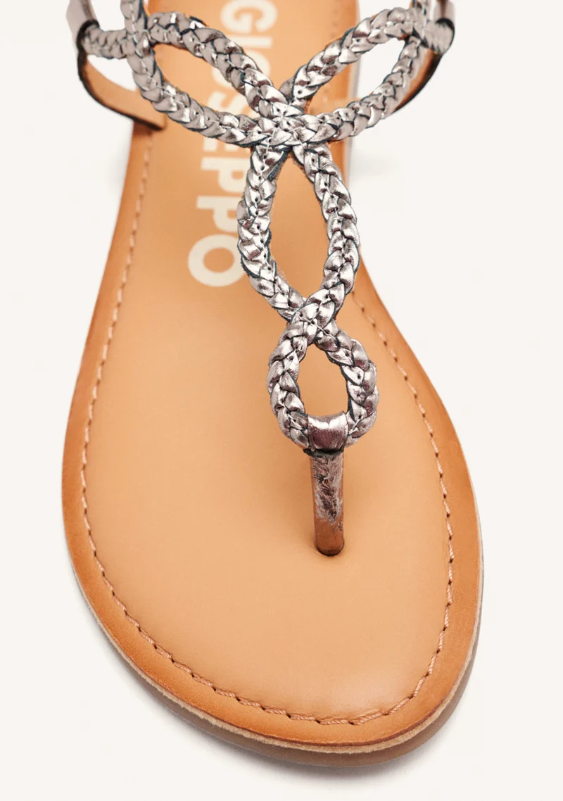 Merignas women's sandals with dark silver braided straps