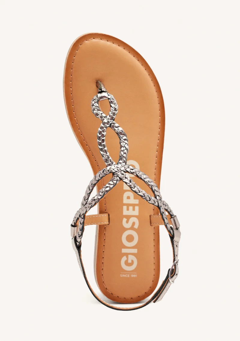 Merignas women's sandals with dark silver braided straps