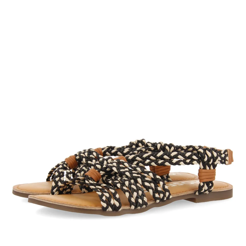 Matupa women's flat black and white braided sandals