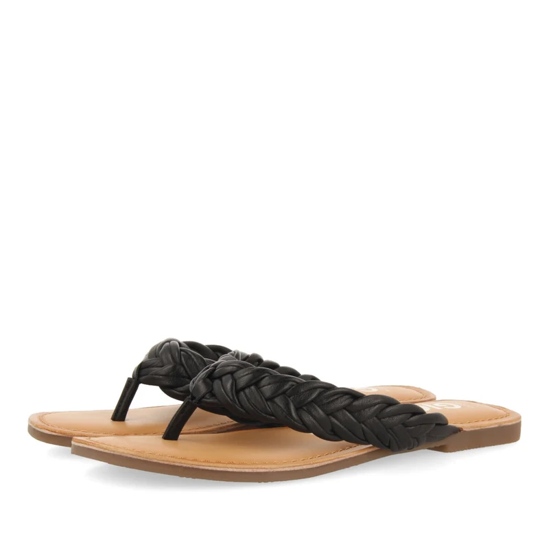 Bicas women's flat black braided sandals
