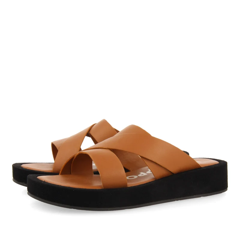 Domats women's sandals with thick soles and tan straps