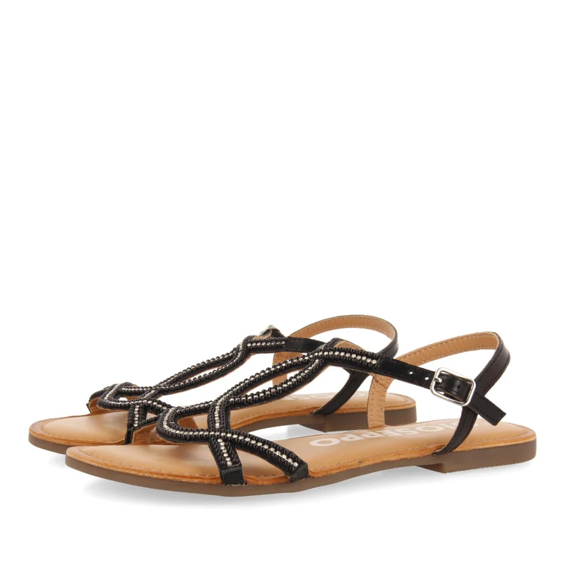 Corlier women's flat black sandals with straps and decorations