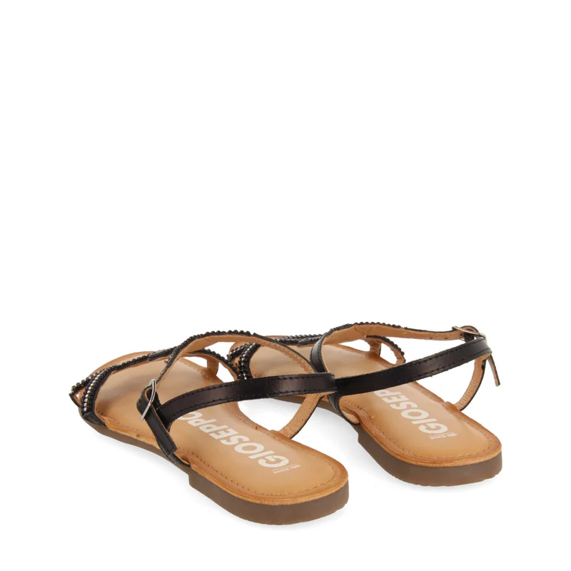 Corlier women's flat black sandals with straps and decorations