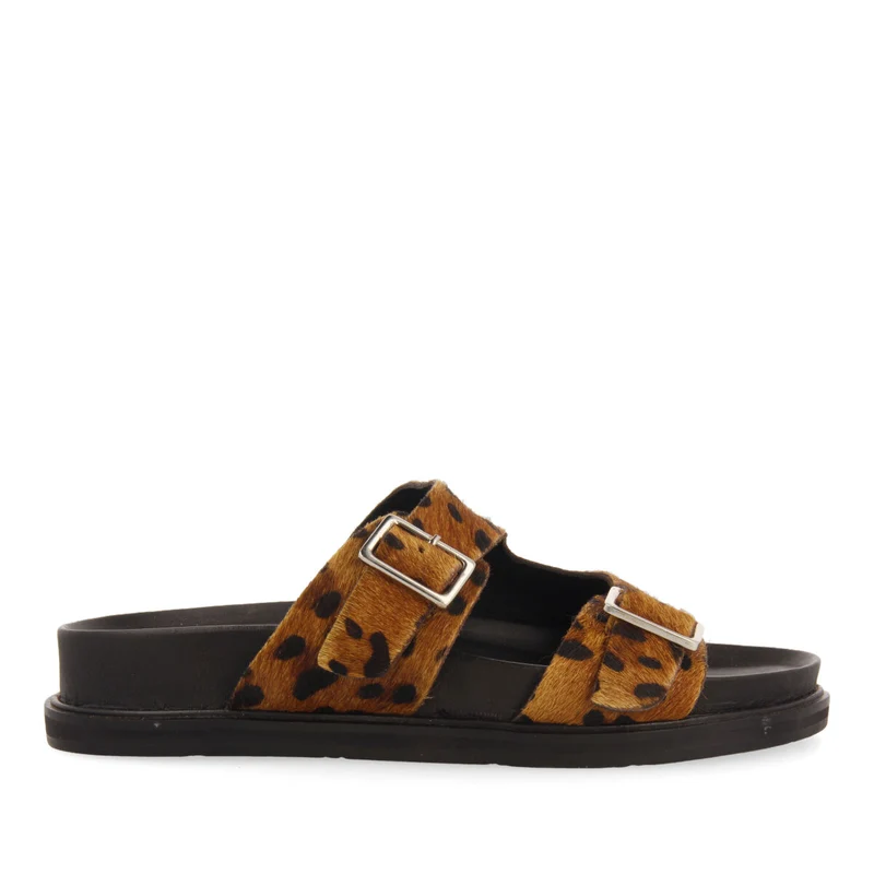 Moema women's footbed sandals with buckles and animal print