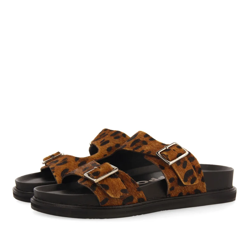 Moema women's footbed sandals with buckles and animal print