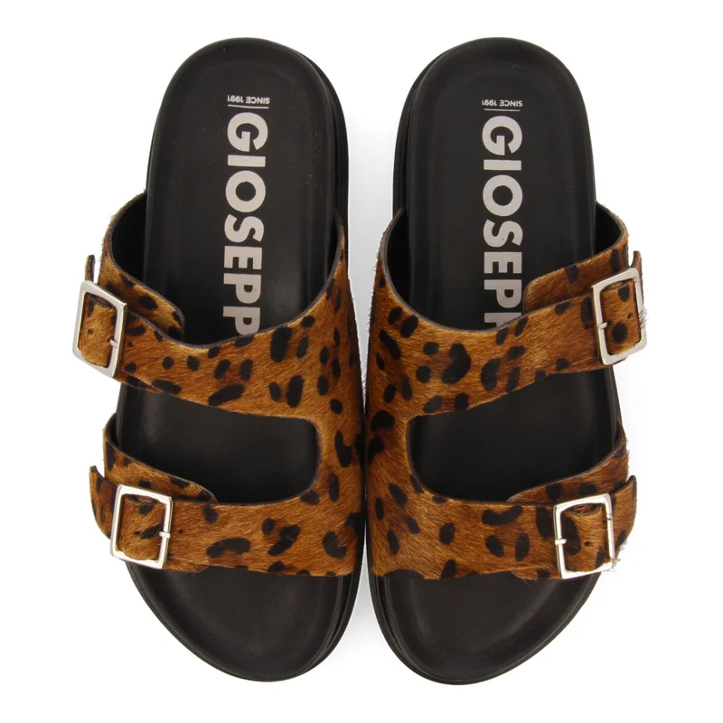 Moema women's footbed sandals with buckles and animal print