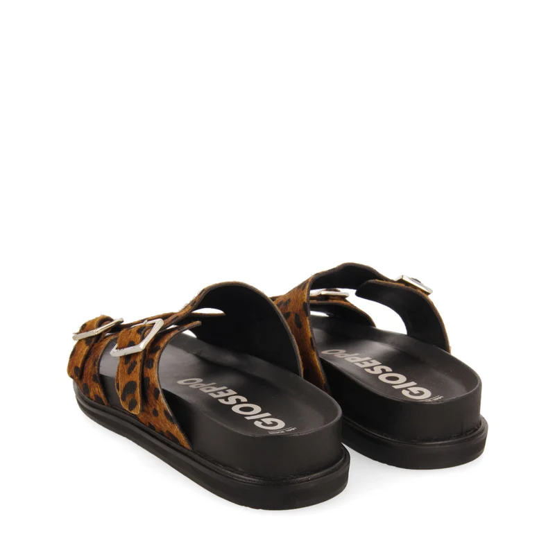 Moema women's footbed sandals with buckles and animal print