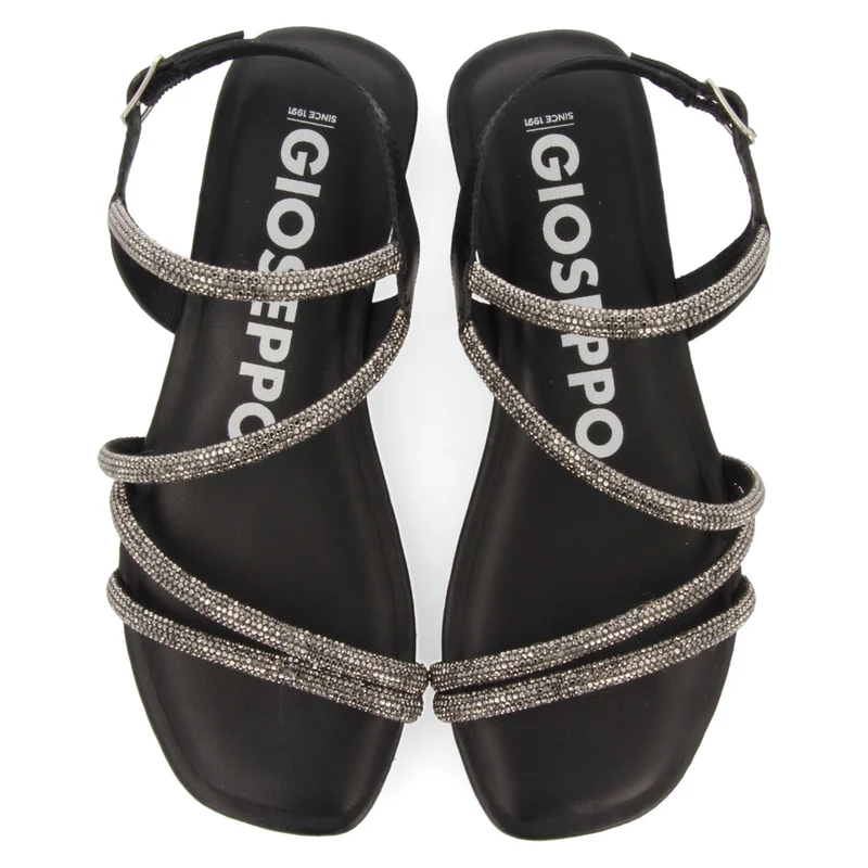 Jeceaba women's black sandals with crystal straps