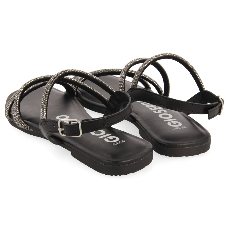 Jeceaba women's black sandals with crystal straps