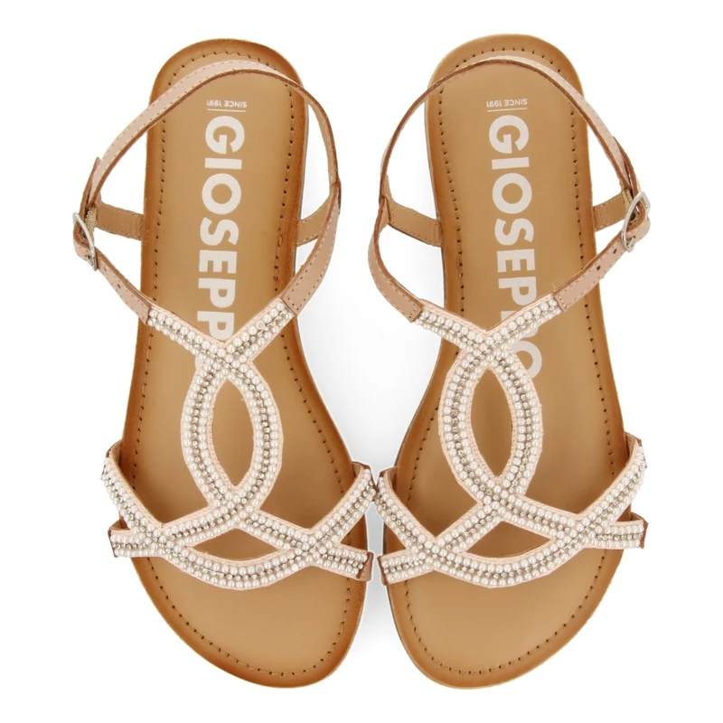 Corlier women's flat nude sandals with straps and decorations