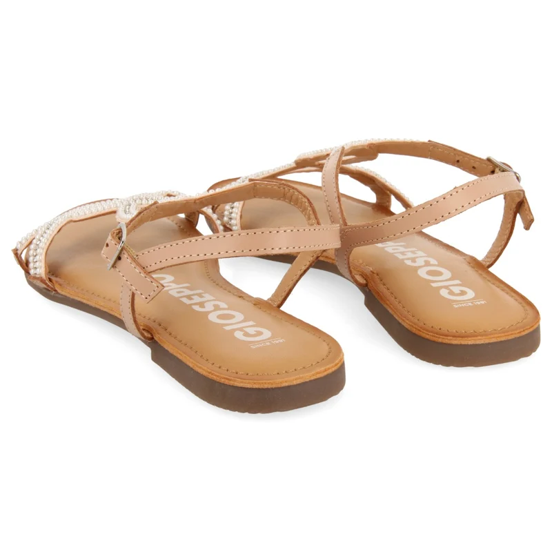 Corlier women's flat nude sandals with straps and decorations