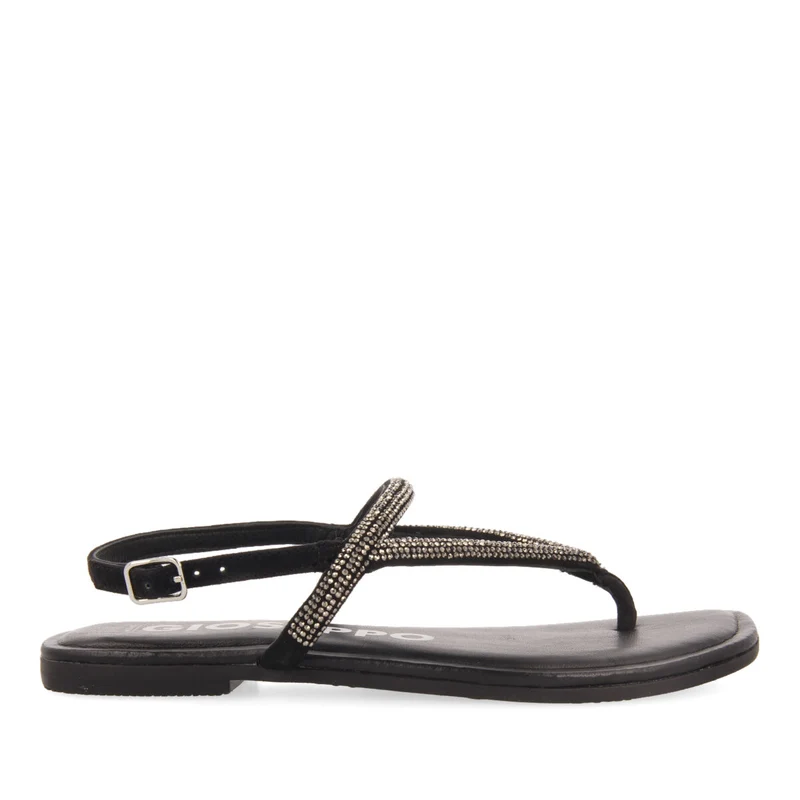 Otlak women's black sandals with crystal straps