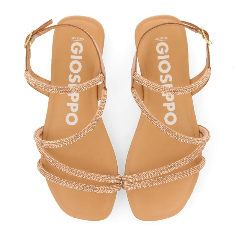 Jeceaba women's rose gold sandals with crystal straps
