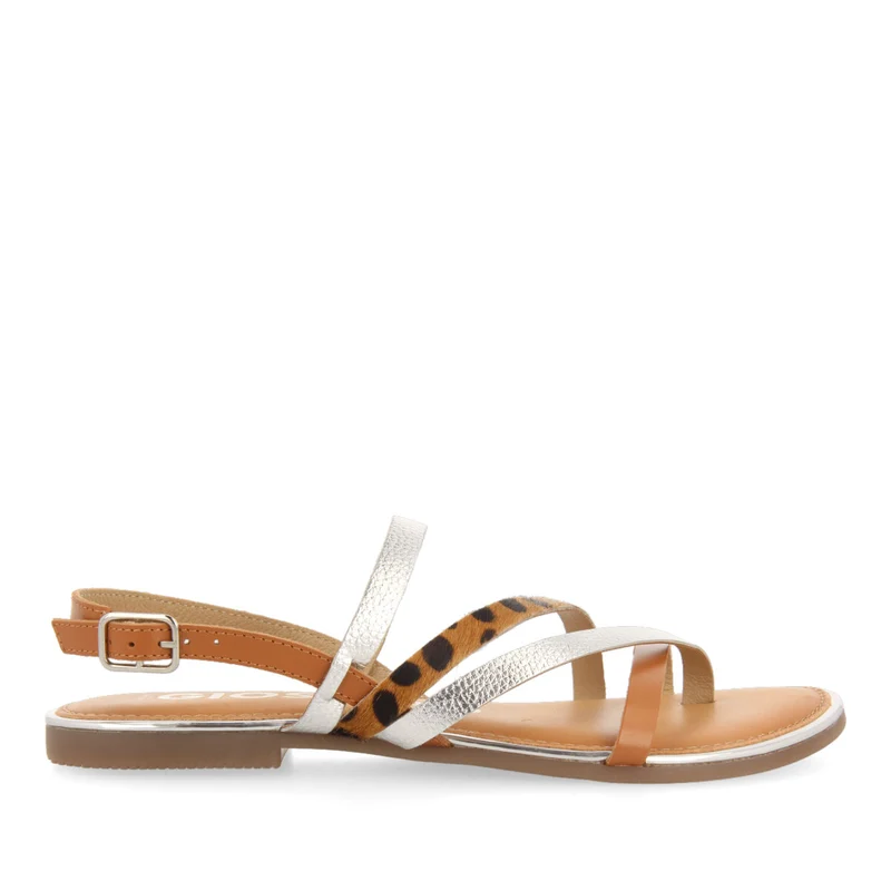 Aracu women's sandals with silver straps and leopard print