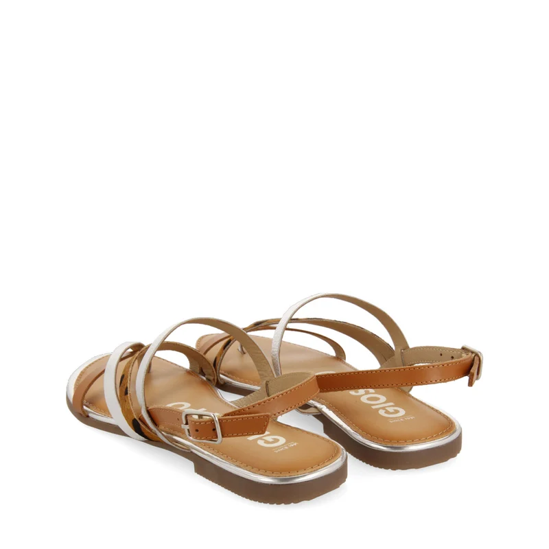 Aracu women's sandals with silver straps and leopard print