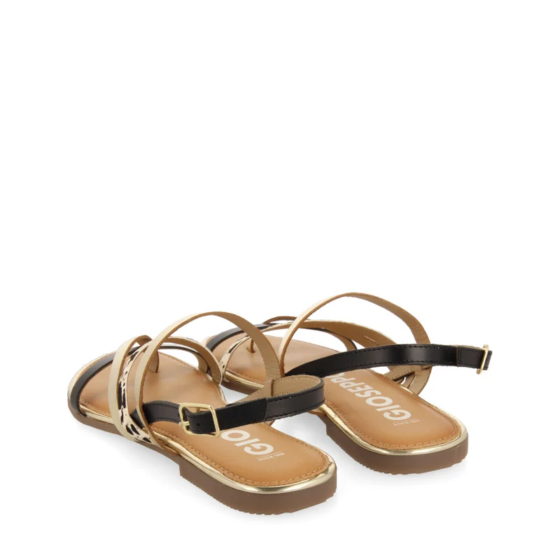 Aracu women's sandals with gold straps and cow print