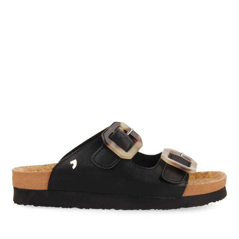 Dagneux women's see-through black footbed sandals with buckles